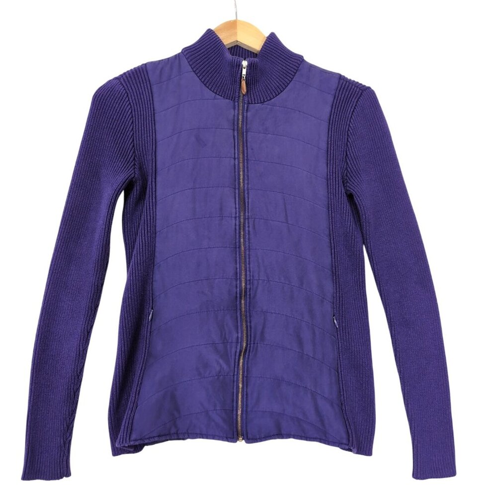 J McLaughlin Jacket Womens XS Purple Silk Rib Knit‎ Sleeve Casual Cool Weather